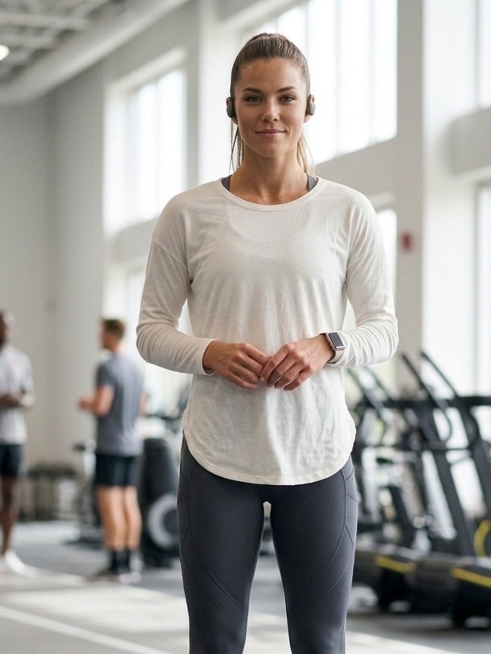 Moda All in Motion White Scoop Neck Long Sleeve Top